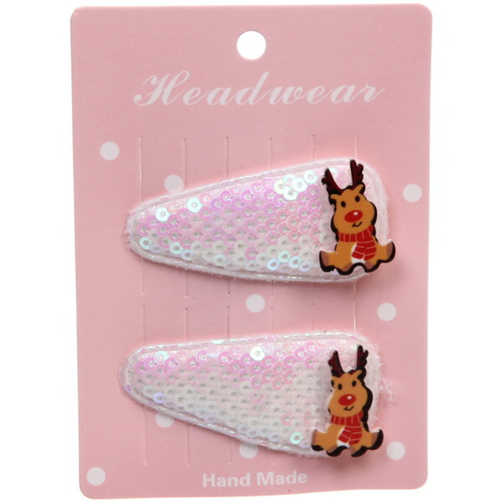 Зажимы для волос 2шт «Новогодние друзья- Оленёнок», микс 2 цвета (красный, белый),5,4*2,5 см