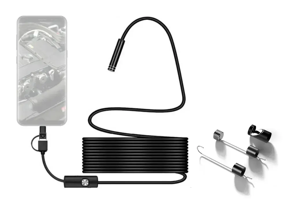 Видеоэндоскоп для смартфона с гибкой камерой, для компьютера, зонд с камерой для труднодоступных мест 5 метров