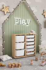 Стеллаж CAGLA с 9 выдвижными ящиками - дуб