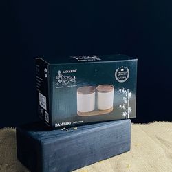 Lenardi 235-107 Набор из 2 банок 350мл с крышками на подставке TROPICAL в под.уп.(х12)Фарфор