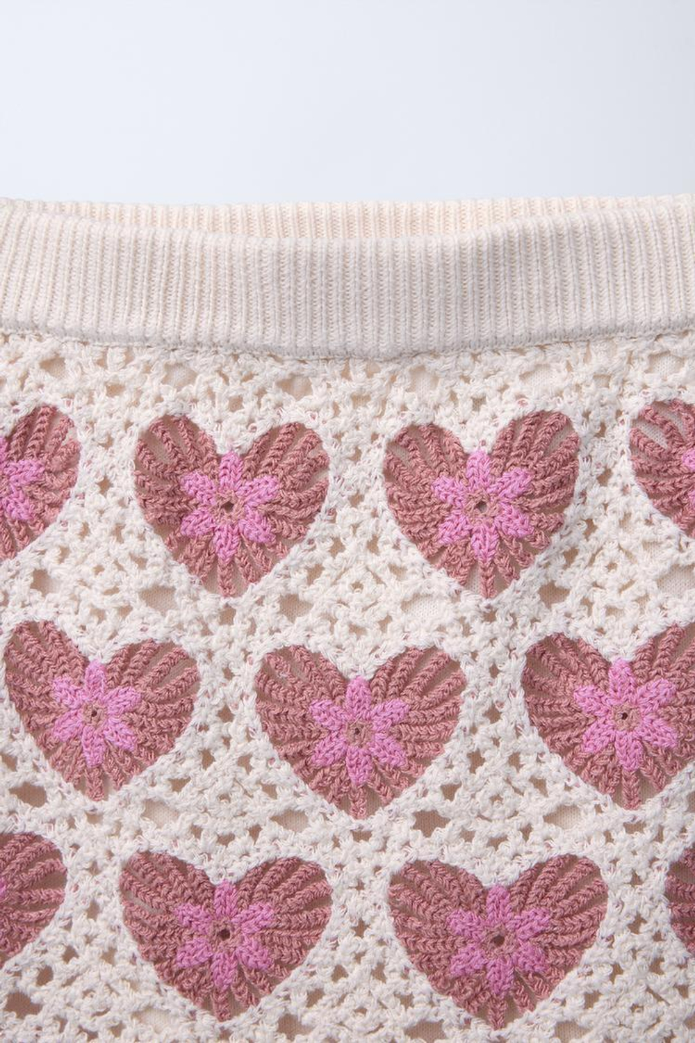 ZARA ЮБКА ИЗ КРУЖЕВА КРОШЕ С ЦВЕТОЧНОЙ ВЫШИВКОЙ, РОЗОВЫЙ/БЕЛЫЙ