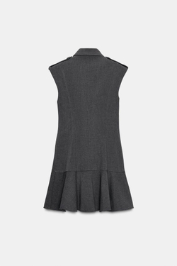 ZARA КОРОТКОЕ ПЛАТЬЕ С ПОДПЛЕЧНИКАМИ И ВОЛАНАМИ, ТЕМНО-СЕРЫЙ