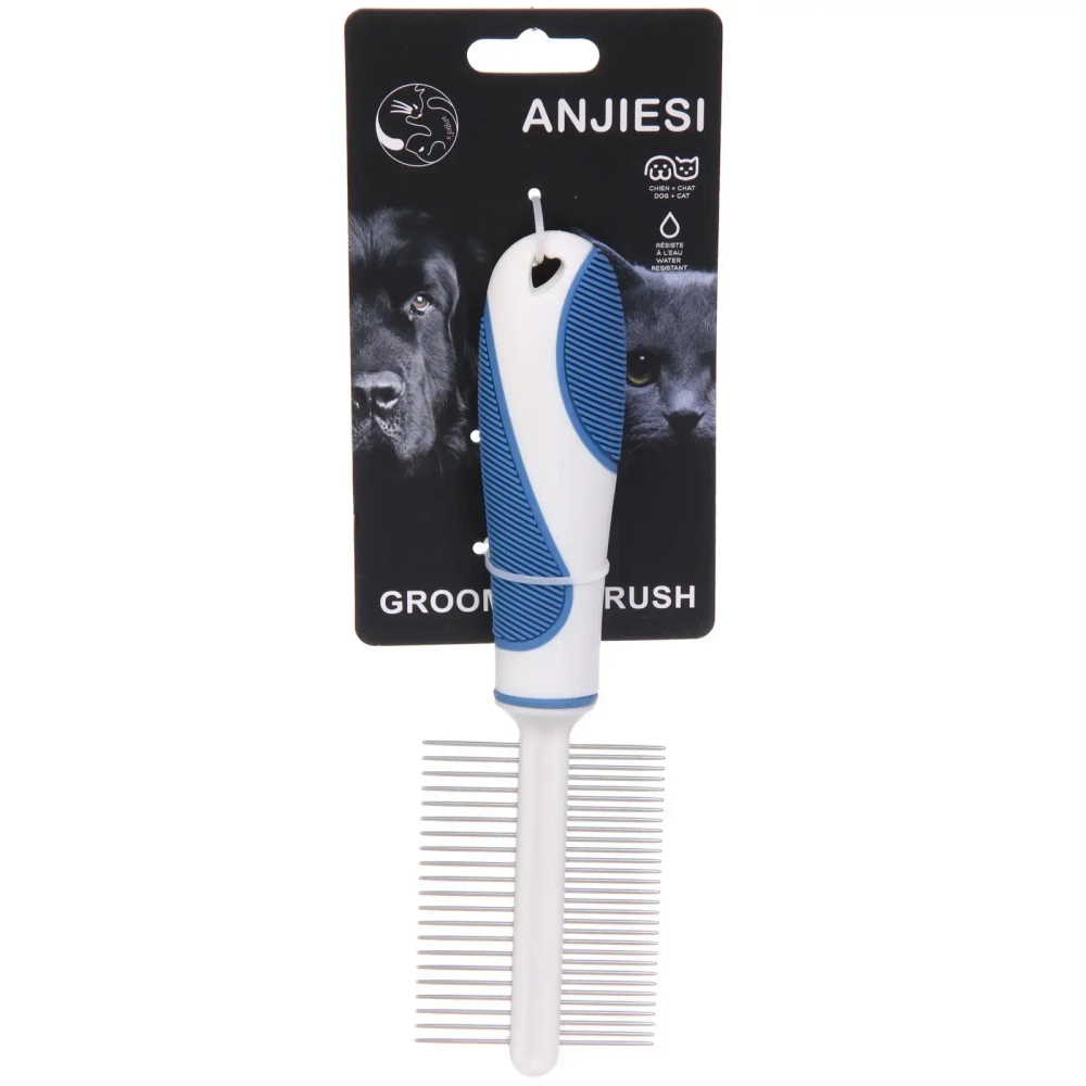 Расческа - пуходёрка двухсторонняя для животных «ЛАПУСИКИ», коллекция БРО, прорезиненная ручка, цвет белый/голубой, 6,5*22см (блистер)