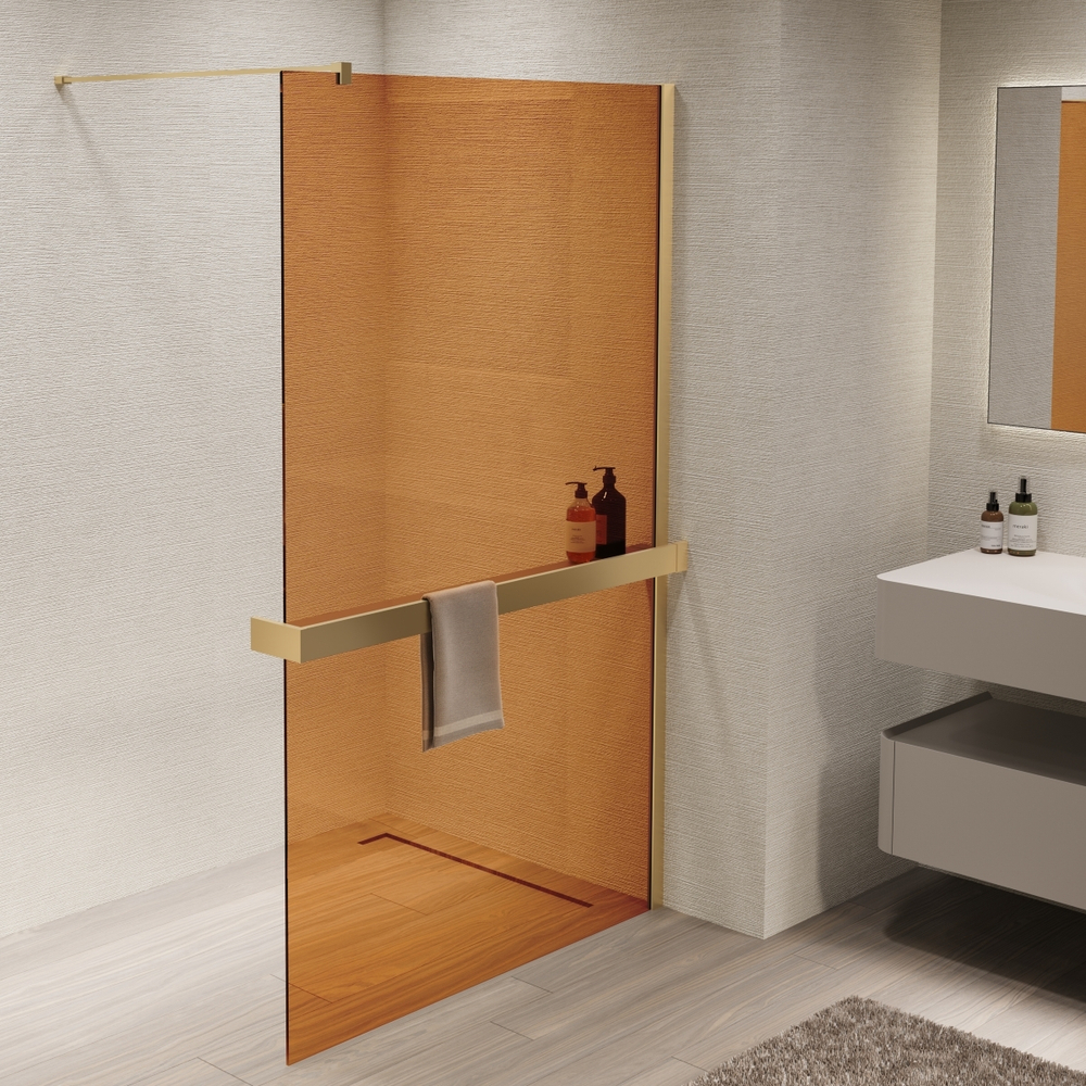 Душевая перегородка Walk-In VSW-1HR100GSG, 1000*2000, матовый золотой, стекло янтарь