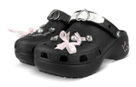 [Customized sneakers] Crocs Classic clog is playing with shoes, cloud bow, leather buckle, decorative buckle, hole shoes, women's black powder