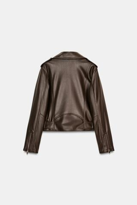 ZARA КУРТКА В БАЙКЕРСКОМ СТИЛЕ ИЗ ИСКУССТВЕННОЙ КОЖИ, КОРИЧНЕВЫЙ