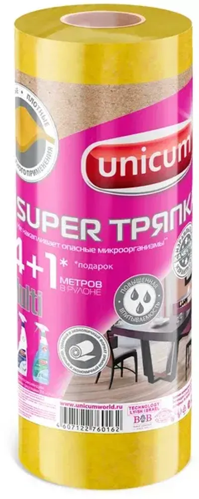 UNICUM Super Тряпка жёлтая UNIVERSAL MULTI 4+1м (120 гр/м2) 22л /рул*20 роз этикетка