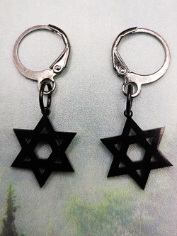 Серьги кольца Звезда Давида. Черные