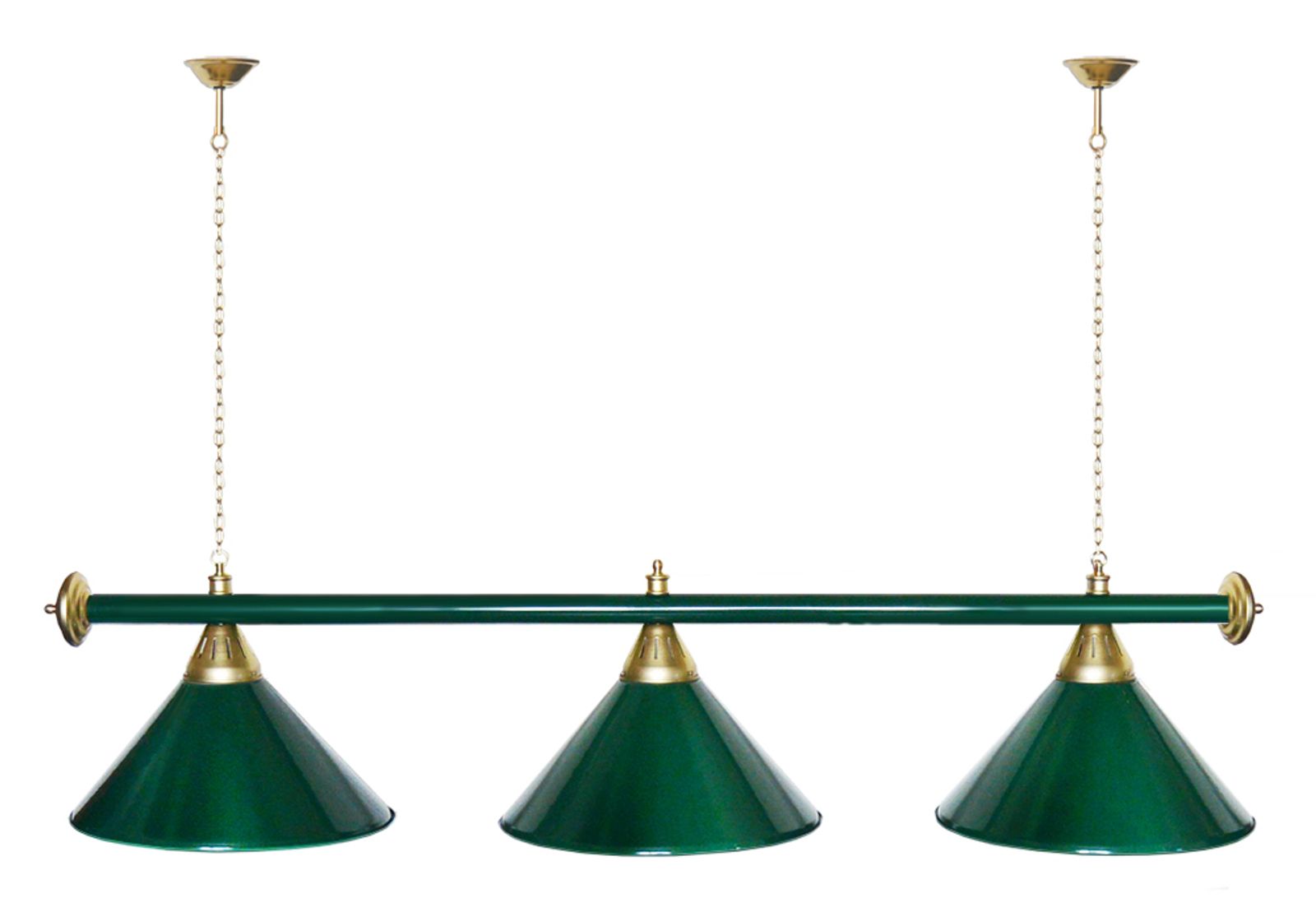 Лампа STARTBILLIARDS 3 пл. (плафоны зеленые,штанга зеленая,фурнитура золото) фото №1