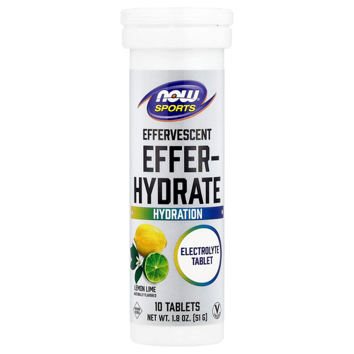 NOW Foods, Sports, Effer-Hydrate, лимон и лайм, 10 таблеток, 51 г (1,8 унции)