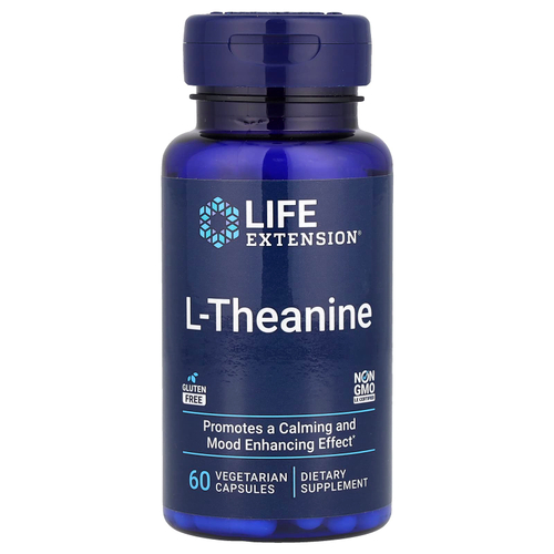 Life Extension, L-теанин, 60 вегетарианских капсул (100 мг в 1 капсуле)