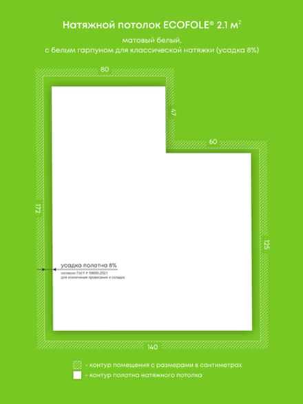 Матовый натяжной потолок 2.1 м2