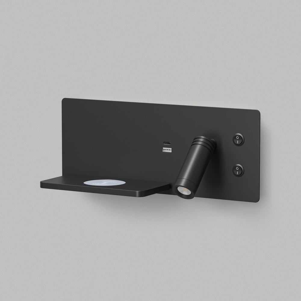 Светильник настенный CHARGELUX, с функцией беспроводной зарядки, USB-A + USB-C, 3Вт+8Вт, 3000К, алюм