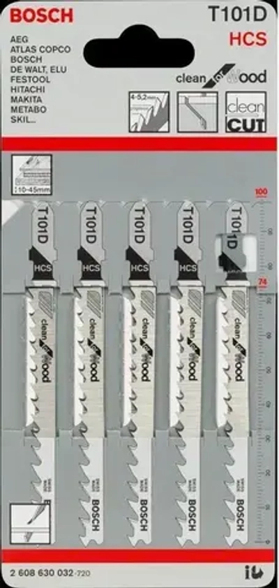 Пилка для лобзика T101D по дереву, длина 100 мм, уп. 5 шт.
