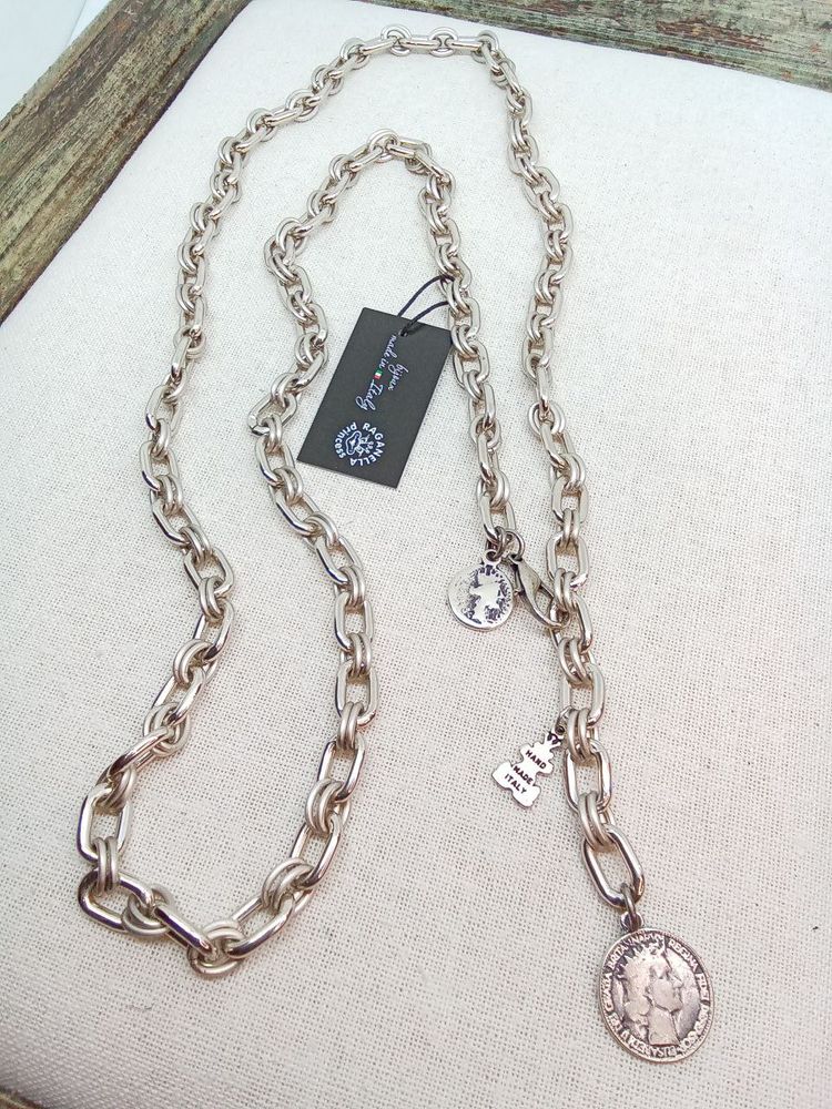 Цепь-трансформер длинная: овальные и рифленые золотые кольца, с горным хрусталем