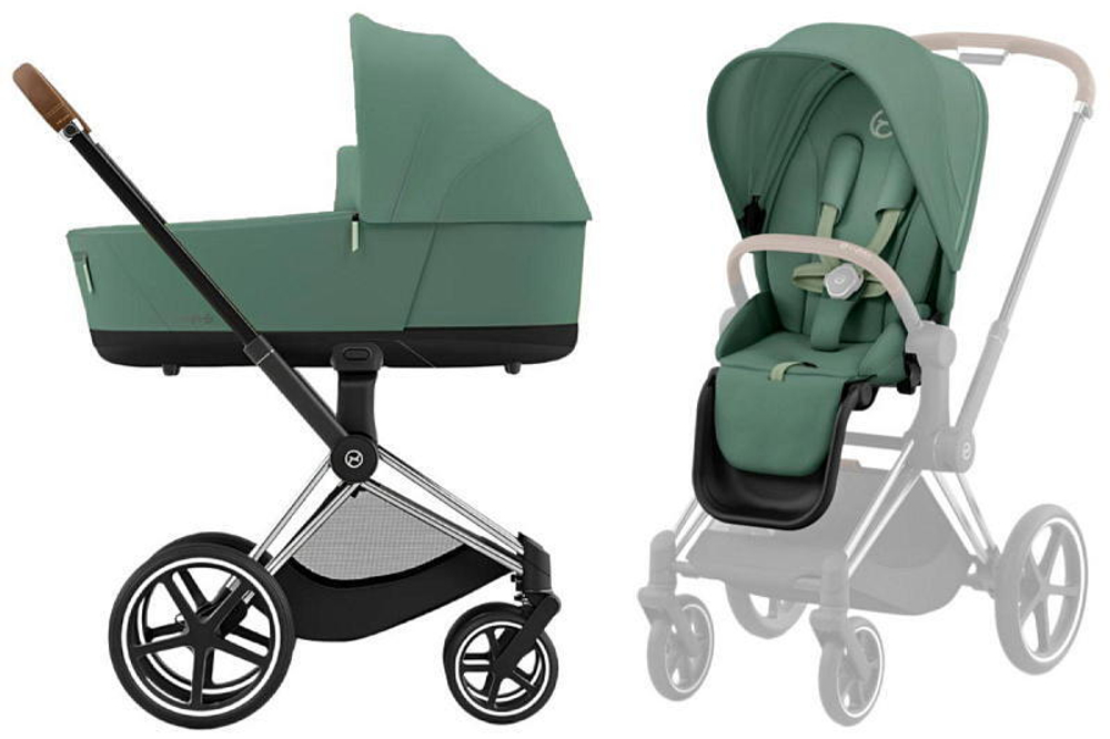 Коляска 3 в 1 Cybex Priam IV Chrome Brown complete и автокресло Cloud T i-Size Leaf Green Plus Leaf Green