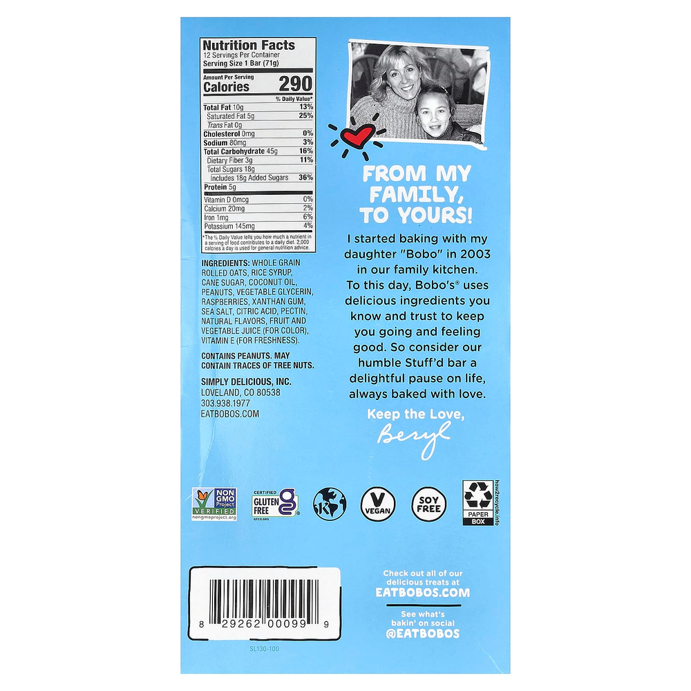 Bobo's Oat Bars, овсяный батончик с начинкой, арахисовая паста и ягодный джем, 12 батончиков по 70,8 г (2,5 унции)