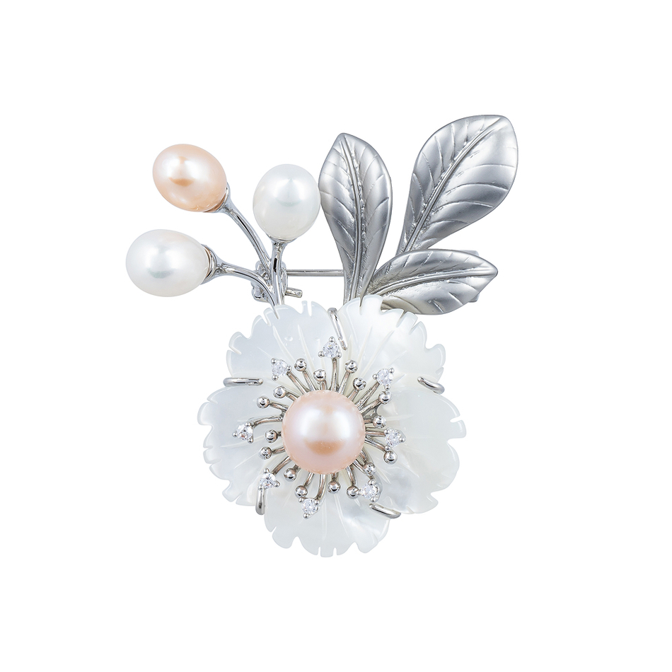 Брошь Shadore Ветвь Natural pearl+Natural shell XR12111A5 S