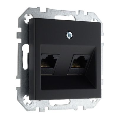 Розетка компьютерная RJ45 двойная LIREGUS RETRO IKL-002-01.R/SWM чёрная матовая