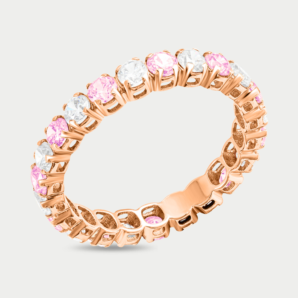 Кольцо женское из розового золота 585 пробы с фианитами и рубином (арт. 00275-10-010067-00)