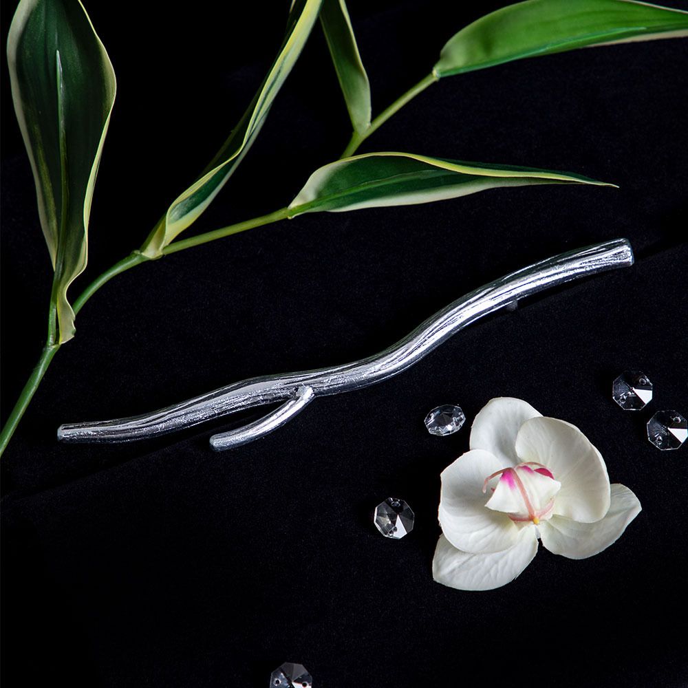 Ручка скоба мебельная Арт Бранч mini левая Античное серебро