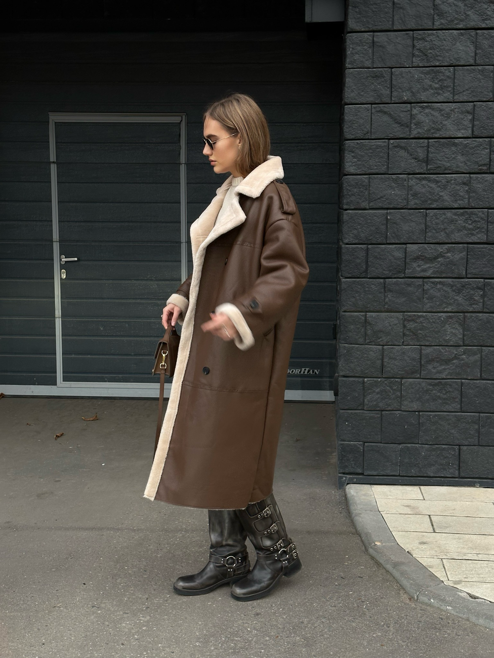 Дубленка миди шоколад