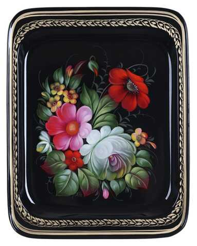 Жостовский поднос декоративный, размер 33х26 см (A13), металлический