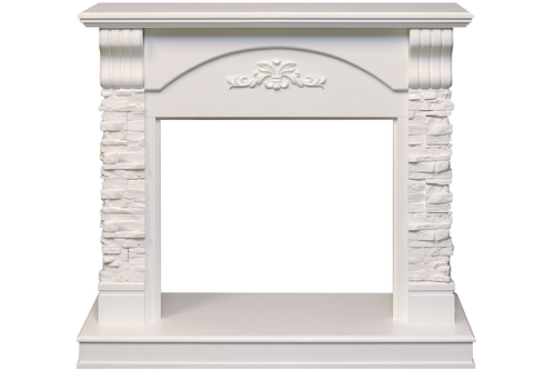 Каминокомплект Prague - Сланец белый / Белый с очагом Jupiter FX New