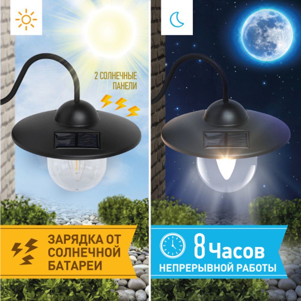 Светильник уличный ЭРА ERASF22-38 на солнечных батареях настенный Ретро 1 LED | Садовые фасадные светильники