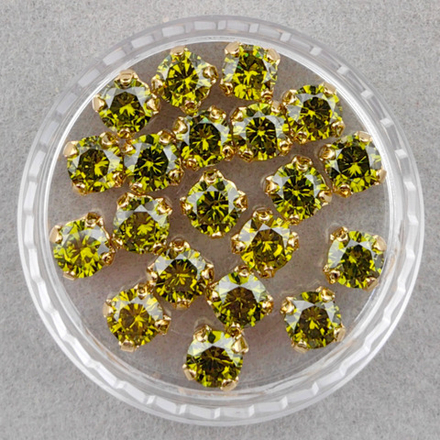 Фианиты шатоны в оправах, Olive Green/Gold 14k