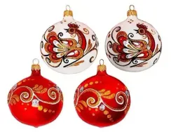 С2209/1 Набор стеклянных шаров Пава 4 шт., 85 мм.,красный, Ёлочка