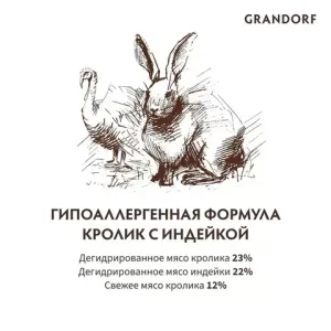 Уценка! Повр.упак./ Сухой корм Grandorf DOG Rabbit&Turkey MED&MAXI для взрослых собак средних и крупных пород, кролик с индейкой