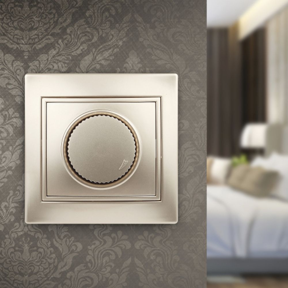 1-401-04 Intro Светорегулятор поворотный, 600Вт 230В, IP20, СУ, Plano, шампань | Intro Plano Шампань