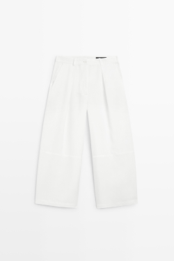 Massimo Dutti Брюки из смесовой льняной ткани, белый