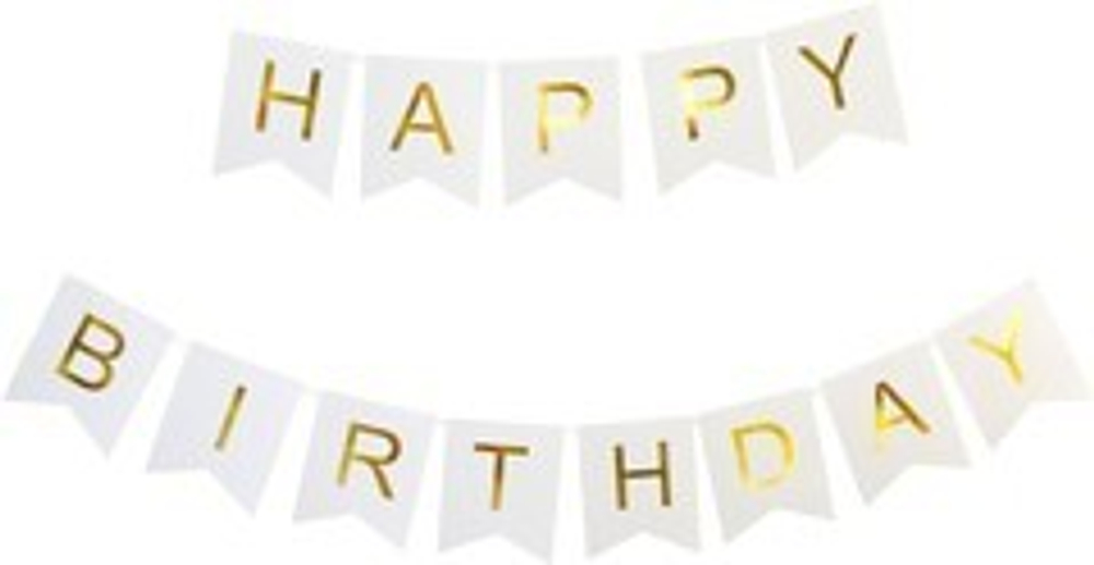Гирлянда Флажки, Happy Birthday, Золото/Белый,
