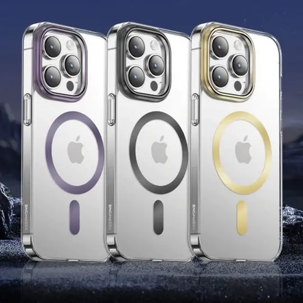 Чехол-накладка Keephone Dazzle Pro Magsafe для Apple iPhone 14 Pro Max пластиковый (фиолетовая рамка)