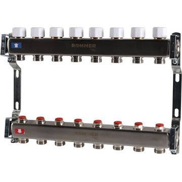 Коллектор Rommer 1"x3/4" на 8 контуров с запорными клапанами (нерж. сталь) RMS-3200-000008