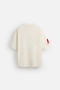 ZARA ТОЛСТОВКА ИЗ РЕЛЬЕФНОЙ ТКАНИ С НАДПИСЬЮ, ЭКРЮ