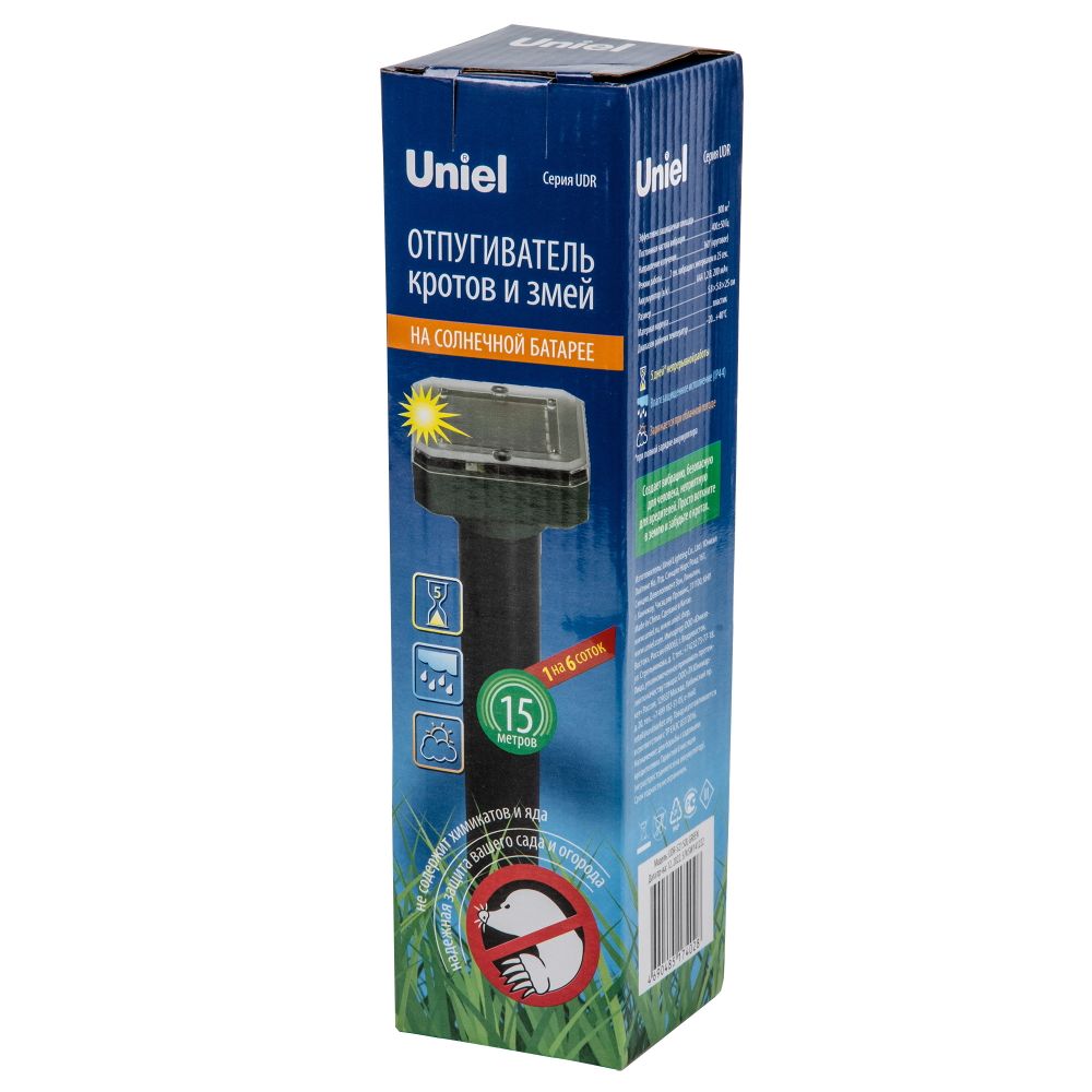 UDR-S21 SOL GREEN Устройство для отпугивания кротов и змей. на солнечной батарее. Постоянная частота вибрации. Аккумулятор в-к. IP44. Зеленый. TM Uniel