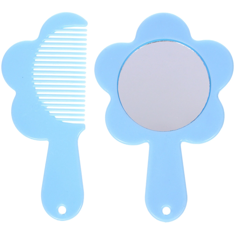 Расческа с зеркалом в наборе детские «МИМИШКИ», единорог, цвет голубой, 11см