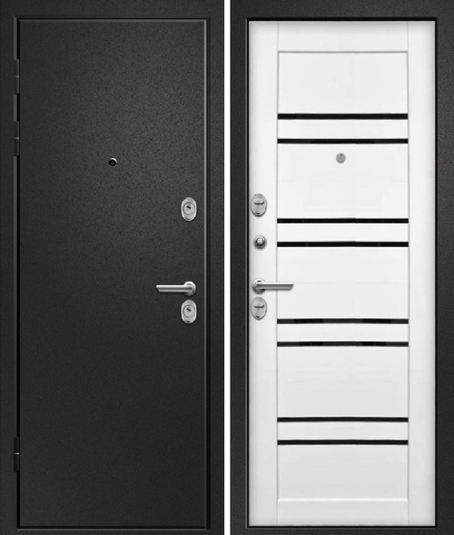 Входная дверь Ретвизан МЕДЕЯ 340 Чёрный сатин - Софт снежный