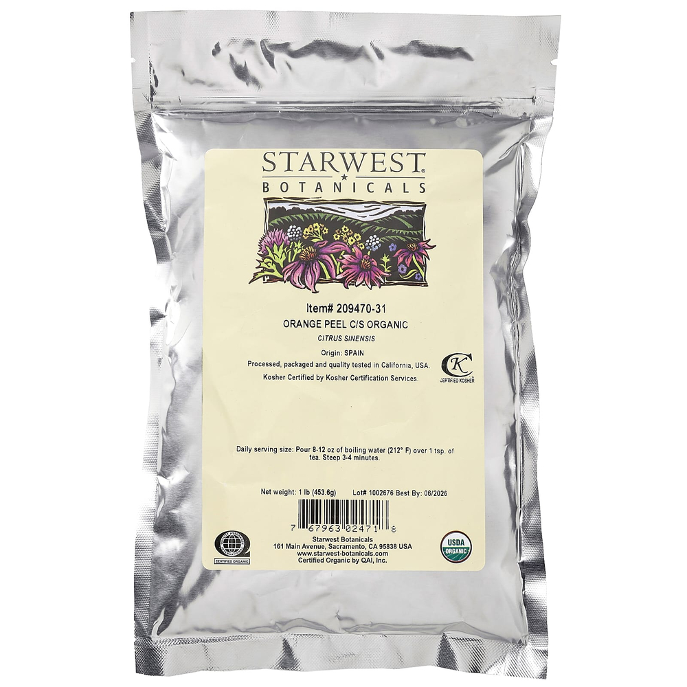 Starwest Botanicals, органическая цедра апельсина, нарезанная и просеянная, 453,6 г (1 фунт)
