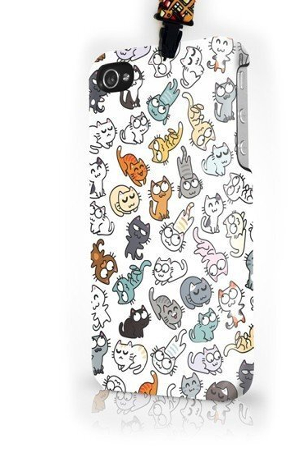 Чехол пластиковый для айфона SE/5/5S  "50 оттенков мяу" с ланъярдом