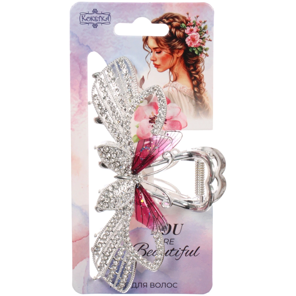 Заколка - краб для волос на блистере «LAVITA», бабочка, цвет серебро и золото, 11*5,8см