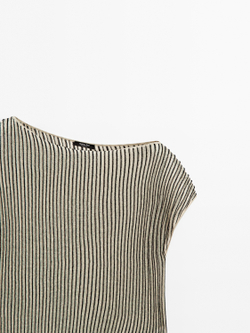 Massimo Dutti Свободный плиссированный топ с вкраплениями, бежевый