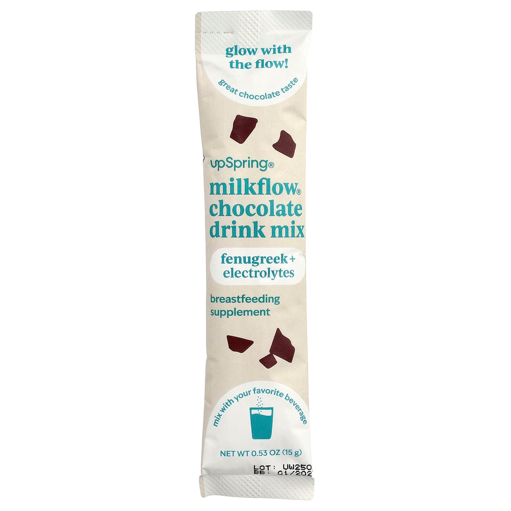 UpSpring, Milkflow®, смесь для приготовления напитка, с шоколадным вкусом, 16 порционных пакетиков по 15 г (0,53 унции)