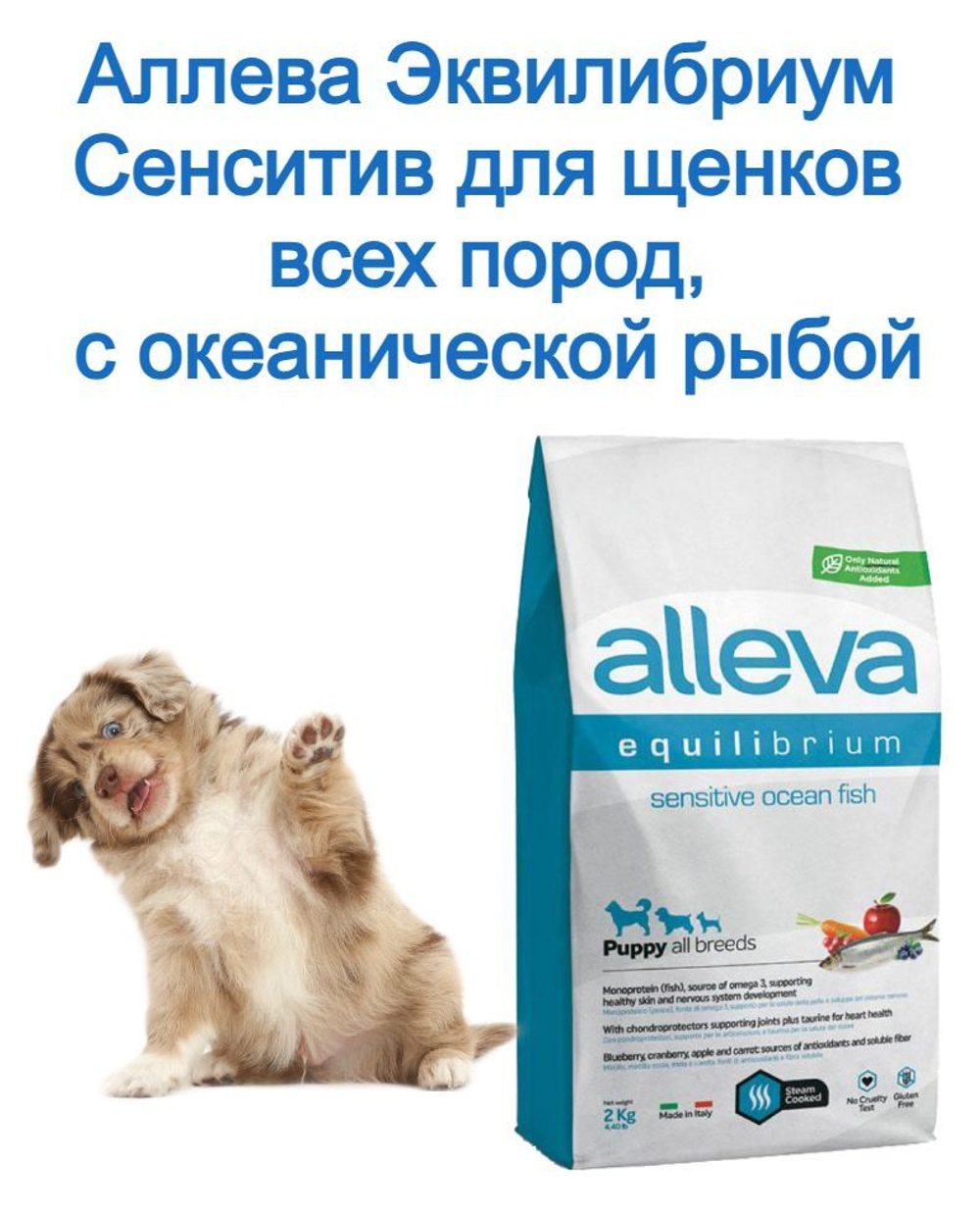Сухой корм ALLEVA для собак ALLEVA EQUILIBRIUM SENSITIVE OCEAN FISH PUPPY ALL BREEDS 12 KG Аллева корм Эквилибриум Сенситив для щенков всех пород с океанической рыбой