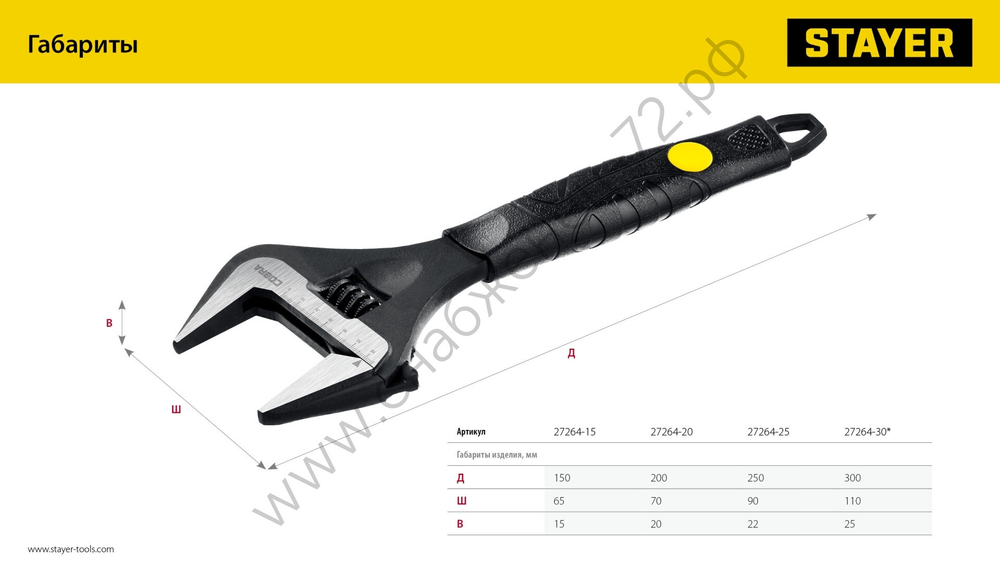 STAYER Cobra, 300 / 60 мм, Разводной ключ (27264-30)