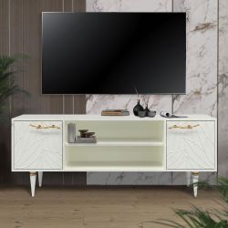 Тумба под ТВ Арт Колор leaves 155см Классик Голд Белый опал