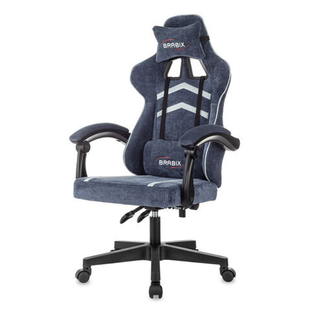 Кресло компьютерное BRABIX "Shooter GM-123", 2 подушки, ткань, синее/серое, 533212